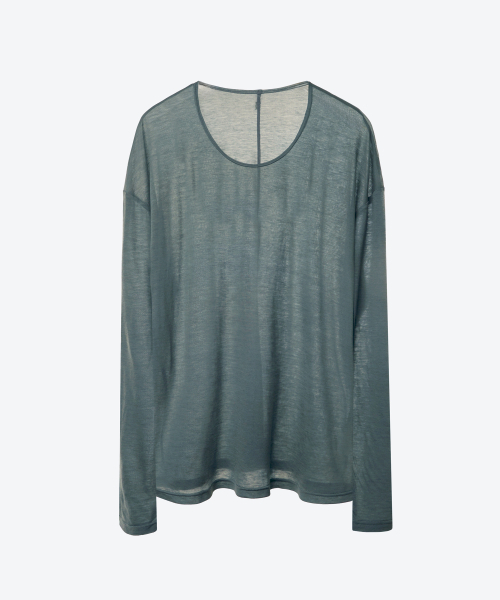 UNTAGE（アンテージ）の「UネックウールテンセルスラブTシャツ[メランジブルー(ユニセックス)]_UTT-ST57（Tシャツ/カットソー・メンズ・その他・LARGE/MEDIUM）」の5枚目の写真