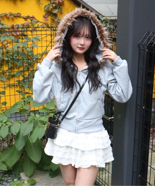 セール】Fur Short Hoodie / ショート丈ファーフーディー 裏起毛