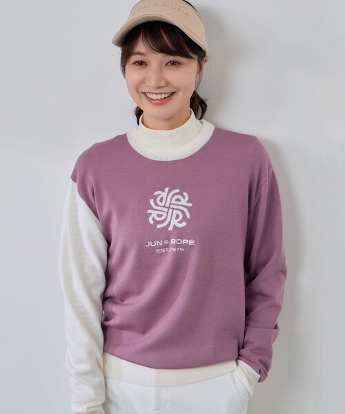 JUN&ROPE'（ジュンアンドロペ）の「モノグラムモチーフ配色長袖クルーニット（ニット/セーター・レディース・グレー/ダークブラウン/ラベンダー・L/M/S）」の3枚目の写真