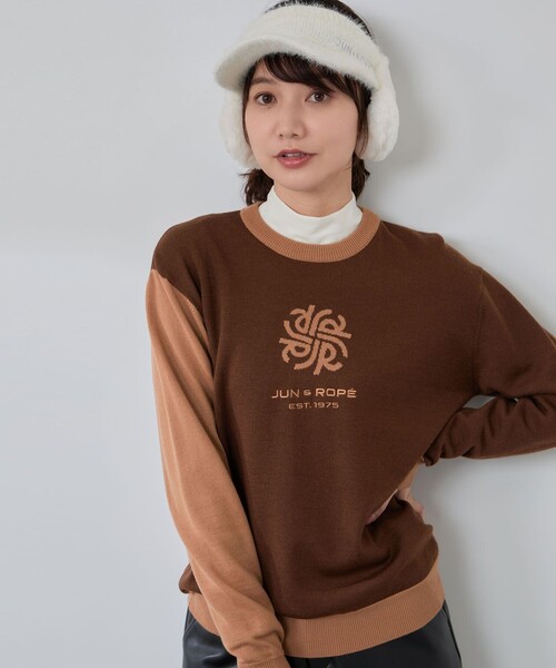 JUN&ROPE'（ジュンアンドロペ）の「モノグラムモチーフ配色長袖クルーニット（ニット/セーター・レディース・グレー/ダークブラウン/ラベンダー・L/M/S）」の2枚目の写真