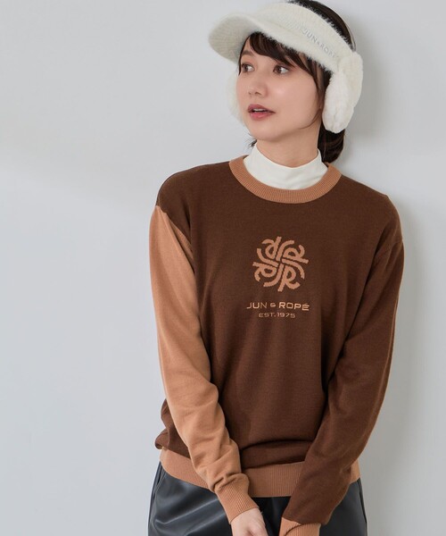 JUN&ROPE'（ジュンアンドロペ）の「モノグラムモチーフ配色長袖クルーニット（ニット/セーター・レディース・グレー/ダークブラウン/ラベンダー・L/M/S）」の19枚目の写真