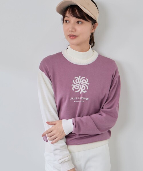 JUN&ROPE'（ジュンアンドロペ）の「モノグラムモチーフ配色長袖クルーニット（ニット/セーター・レディース・グレー/ダークブラウン/ラベンダー・L/M/S）」の14枚目の写真