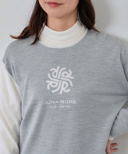 JUN&ROPE'（ジュンアンドロペ）の「モノグラムモチーフ配色長袖クルーニット（ニット/セーター・レディース・グレー/ダークブラウン/ラベンダー・L/M/S）」の9枚目の写真