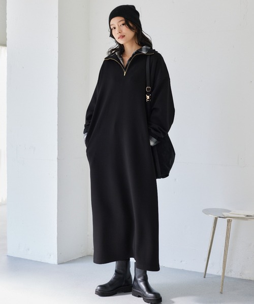 BARNYARDSTORM(バンヤードストーム)の「BARNYARDSTORM / 裏起毛ハーフZIPワンピース / マシンウォッシャブル【WEB限定カラー】(ワンピース・レディース・アイボリー/ブラック/グレー・FREE)」の2枚目の写真