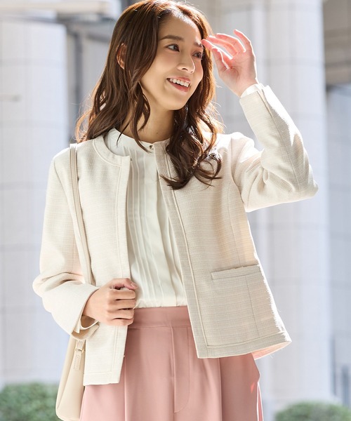 Honeys（ハニーズ）の「リボン使いノーカラージャケット（ノーカラージャケット・レディース・ブラック系その他/ベージュ系その他/ネイビー・3L/L/LL/M/S）」の2枚目の写真