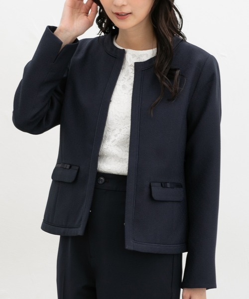 Honeys（ハニーズ）の「リボン使いノーカラージャケット（ノーカラージャケット・レディース・ブラック系その他/ベージュ系その他/ネイビー・3L/L/LL/M/S）」の3枚目の写真