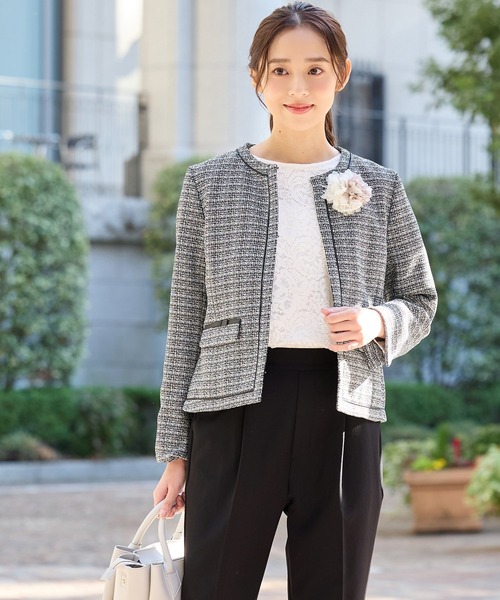 Honeys（ハニーズ）の「リボン使いノーカラージャケット（ノーカラージャケット・レディース・ブラック系その他/ベージュ系その他/ネイビー・3L/L/LL/M/S）」の5枚目の写真