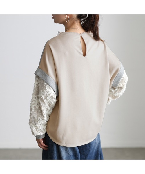 GOLDJAPAN(ゴールドジャパン)の「レース袖異素材切り替えプルオーバー【大きいサイズ対応】(Tシャツ/カットソー・レディース・杢グレー/ブラック・LL~3L/4L~5L)」の10枚目の写真