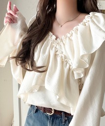 【mily bilet】大人の甘さがちょうどいい♪オフショル2wayキャンディースリーブカシュクールブラウス(長袖)