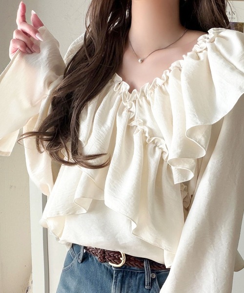 mily bilet(ミウィビレット)の「【mily bilet】大人の甘さがちょうどいい♪オフショル2wayキャンディースリーブカシュクールブラウス(長袖)(シャツ/ブラウス・レディース・チャコール/アイボリー/ブルー/ブラウン・LARGE/MEDIUM/SMALL/X-LARGE)」の1枚目の写真