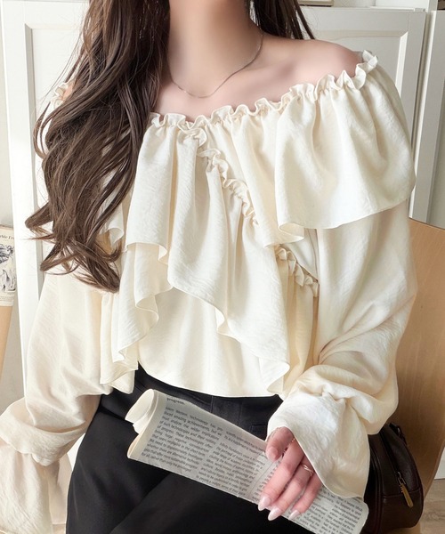 mily bilet(ミウィビレット)の「【mily bilet】大人の甘さがちょうどいい♪オフショル2wayキャンディースリーブカシュクールブラウス(長袖)(シャツ/ブラウス・レディース・チャコール/アイボリー/ブルー/ブラウン・LARGE/MEDIUM/SMALL/X-LARGE)」の21枚目の写真