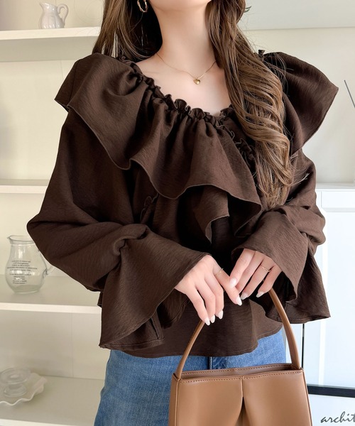 mily bilet(ミウィビレット)の「【mily bilet】大人の甘さがちょうどいい♪オフショル2wayキャンディースリーブカシュクールブラウス(長袖)(シャツ/ブラウス・レディース・チャコール/アイボリー/ブルー/ブラウン・LARGE/MEDIUM/SMALL/X-LARGE)」の13枚目の写真