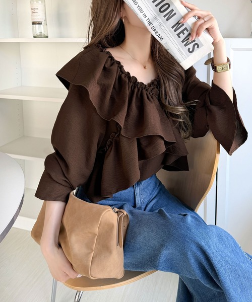 mily bilet(ミウィビレット)の「【mily bilet】大人の甘さがちょうどいい♪オフショル2wayキャンディースリーブカシュクールブラウス(長袖)(シャツ/ブラウス・レディース・チャコール/アイボリー/ブルー/ブラウン・LARGE/MEDIUM/SMALL/X-LARGE)」の12枚目の写真