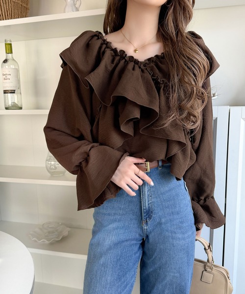 mily bilet(ミウィビレット)の「【mily bilet】大人の甘さがちょうどいい♪オフショル2wayキャンディースリーブカシュクールブラウス(長袖)(シャツ/ブラウス・レディース・チャコール/アイボリー/ブルー/ブラウン・LARGE/MEDIUM/SMALL/X-LARGE)」の11枚目の写真
