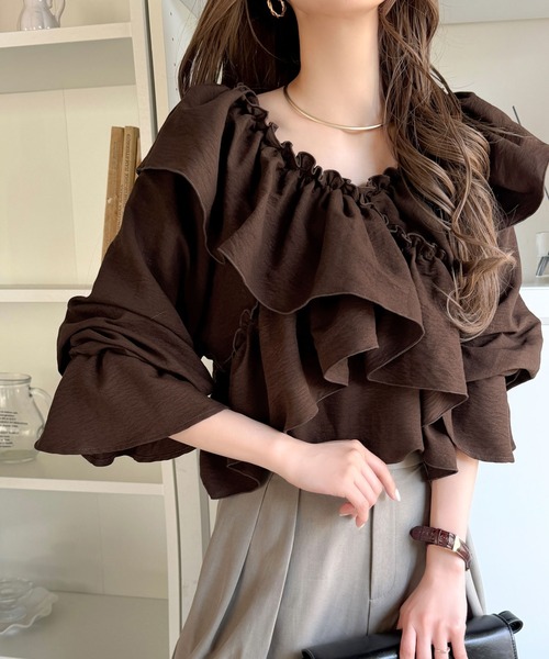 mily bilet(ミウィビレット)の「【mily bilet】大人の甘さがちょうどいい♪オフショル2wayキャンディースリーブカシュクールブラウス(長袖)(シャツ/ブラウス・レディース・チャコール/アイボリー/ブルー/ブラウン・LARGE/MEDIUM/SMALL/X-LARGE)」の15枚目の写真