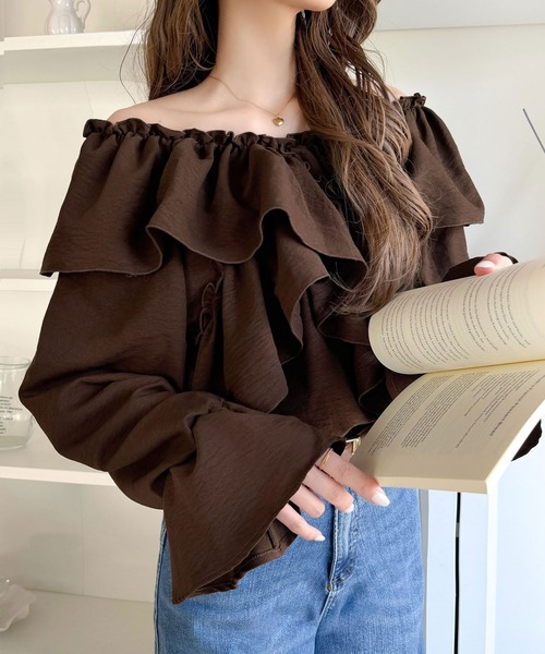 mily bilet(ミウィビレット)の「【mily bilet】大人の甘さがちょうどいい♪オフショル2wayキャンディースリーブカシュクールブラウス(長袖)(シャツ/ブラウス・レディース・チャコール/アイボリー/ブルー/ブラウン・LARGE/MEDIUM/SMALL/X-LARGE)」の14枚目の写真