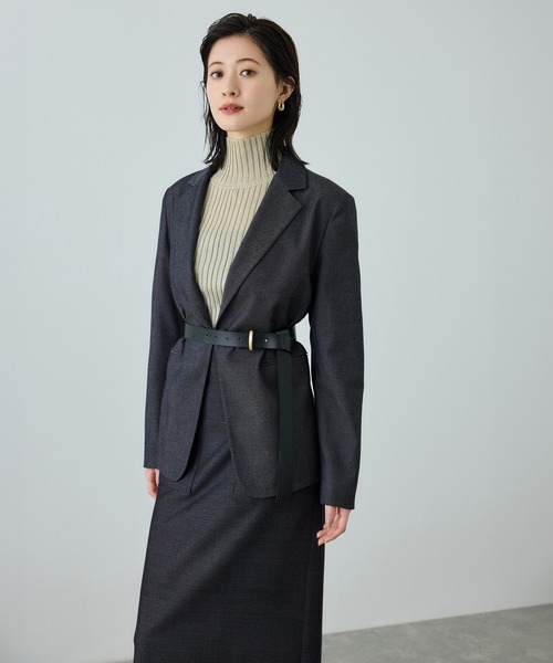 ROPE'（ロペ）の「トリアセツイル シングルテーラードジャケット(デニムライク)/セットアップ対応（テーラードジャケット・レディース・ブルー系その他3/ブラック・38/36）」の6枚目の写真