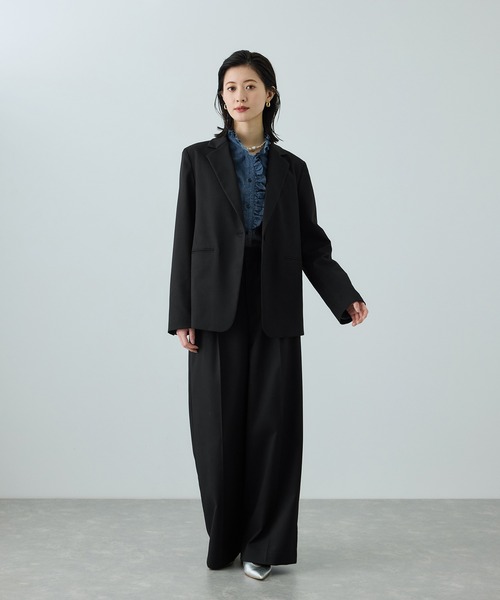 ROPE'（ロペ）の「トリアセツイル シングルテーラードジャケット(デニムライク)/セットアップ対応（テーラードジャケット・レディース・ブルー系その他3/ブラック・38/36）」の11枚目の写真