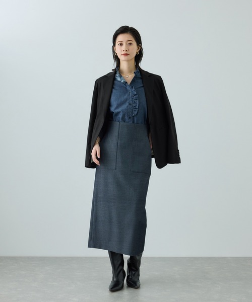 ROPE'（ロペ）の「トリアセツイル シングルテーラードジャケット(デニムライク)/セットアップ対応（テーラードジャケット・レディース・ブルー系その他3/ブラック・38/36）」の13枚目の写真