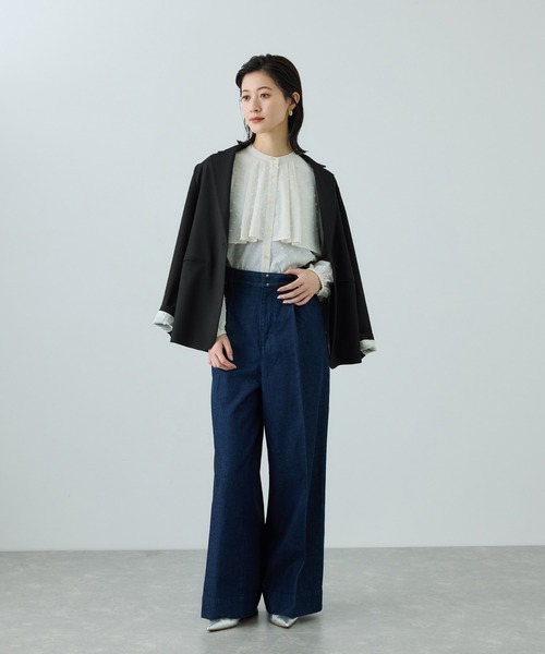 ROPE'（ロペ）の「トリアセツイル シングルテーラードジャケット(デニムライク)/セットアップ対応（テーラードジャケット・レディース・ブルー系その他3/ブラック・38/36）」の14枚目の写真