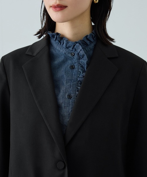ROPE'（ロペ）の「トリアセツイル シングルテーラードジャケット(デニムライク)/セットアップ対応（テーラードジャケット・レディース・ブルー系その他3/ブラック・38/36）」の20枚目の写真