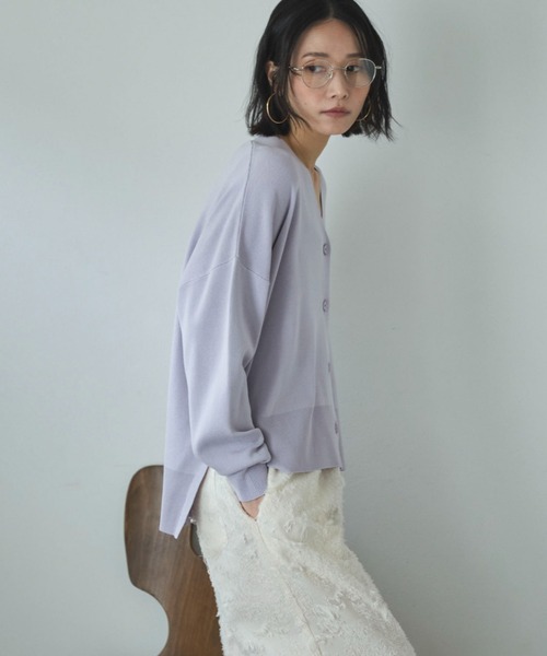 Doux archives（ドゥアルシーヴ）の「ゴム編みサイドスリットカーディガン（カーディガン/ボレロ・レディース・ピンク/ブラック/ラベンダー/ベージュ・FREE）」の3枚目の写真