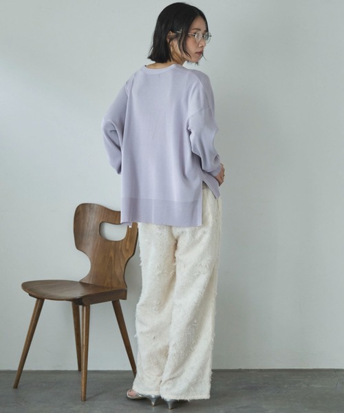 Doux archives（ドゥアルシーヴ）の「ゴム編みサイドスリットカーディガン（カーディガン/ボレロ・レディース・ピンク/ブラック/ラベンダー/ベージュ・FREE）」の5枚目の写真