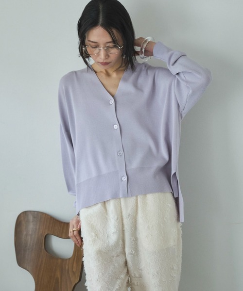 Doux archives（ドゥアルシーヴ）の「ゴム編みサイドスリットカーディガン（カーディガン/ボレロ・レディース・ピンク/ブラック/ラベンダー/ベージュ・FREE）」の8枚目の写真