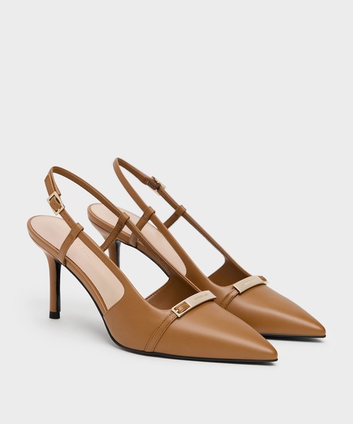 CHARLES & KEITH(チャールズ & キース)の「メタリックバー ポインテッド スリングバッグパンプス(パンプス・レディース・ライトブラウン/ブラック系その他7・25cm/24.5cm/23.5cm/23cm/22.5cm/22cm)」の1枚目の写真