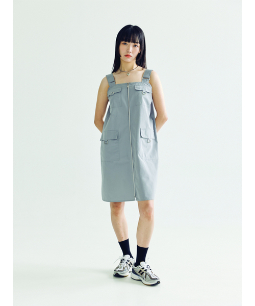 BOMNAL BOUTIQUE(ボムナルブティック)の「サスペンダーミディワンピース _ グレー(ワンピース・レディース・その他・FREE)」の1枚目の写真