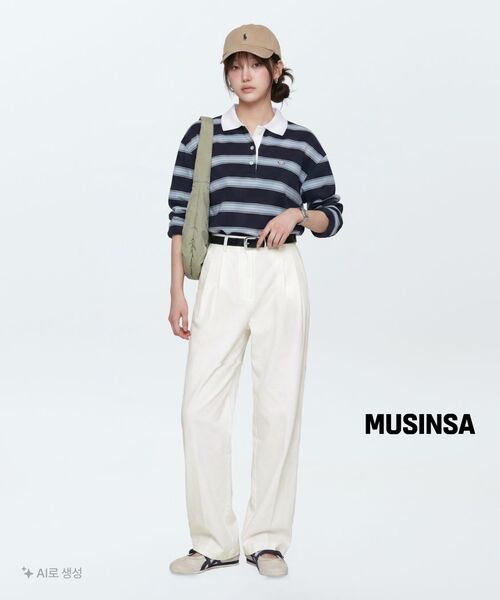 TILL I DIE(ティルアイダイ)の「Cotton stripe base collar polo t-shirt_Navy(Tシャツ/カットソー・レディース・ネイビー・M/S)」の2枚目の写真