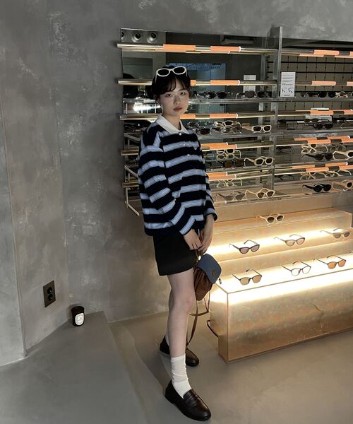 TILL I DIE(ティルアイダイ)の「Cotton stripe base collar polo t-shirt_Navy(Tシャツ/カットソー・レディース・ネイビー・M/S)」の5枚目の写真