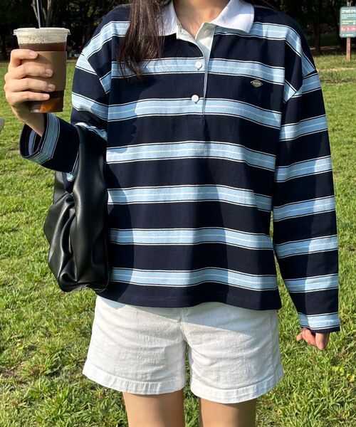 TILL I DIE(ティルアイダイ)の「Cotton stripe base collar polo t-shirt_Navy(Tシャツ/カットソー・レディース・ネイビー・M/S)」の8枚目の写真