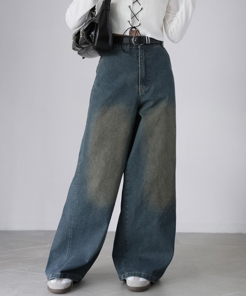 Riberry（リベリー）の「【セットアップ着用可】ヴィンテージライクデニムワイドパンツ（デニムパンツ・レディース・ライトブルー/ブルー・MEDIUM）」の7枚目の写真
