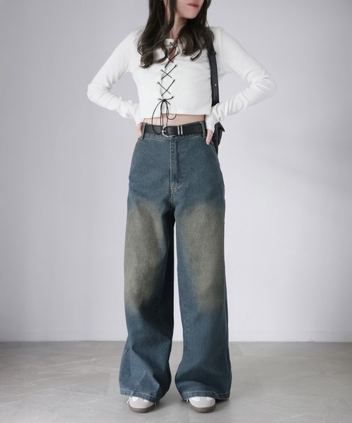 Riberry（リベリー）の「【セットアップ着用可】ヴィンテージライクデニムワイドパンツ（デニムパンツ・レディース・ライトブルー/ブルー・MEDIUM）」の8枚目の写真