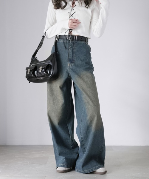 Riberry（リベリー）の「【セットアップ着用可】ヴィンテージライクデニムワイドパンツ（デニムパンツ・レディース・ライトブルー/ブルー・MEDIUM）」の21枚目の写真