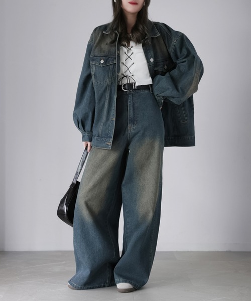 Riberry（リベリー）の「【セットアップ着用可】ヴィンテージライクデニムワイドパンツ（デニムパンツ・レディース・ライトブルー/ブルー・MEDIUM）」の20枚目の写真