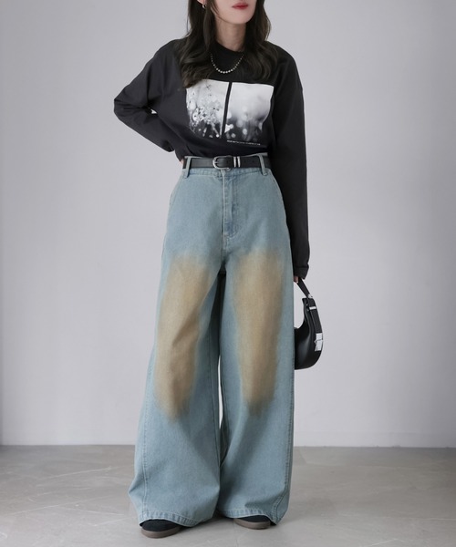 Riberry（リベリー）の「【セットアップ着用可】ヴィンテージライクデニムワイドパンツ（デニムパンツ・レディース・ライトブルー/ブルー・MEDIUM）」の9枚目の写真