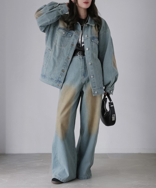 Riberry（リベリー）の「【セットアップ着用可】ヴィンテージライクデニムワイドパンツ（デニムパンツ・レディース・ライトブルー/ブルー・MEDIUM）」の12枚目の写真