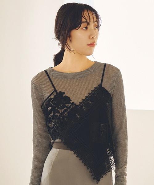 studio CLIP（スタディオクリップ）の「【daily CLIP】デザインレースキャミ（キャミソール・レディース・ホワイト/ブラック・FREE）」の2枚目の写真