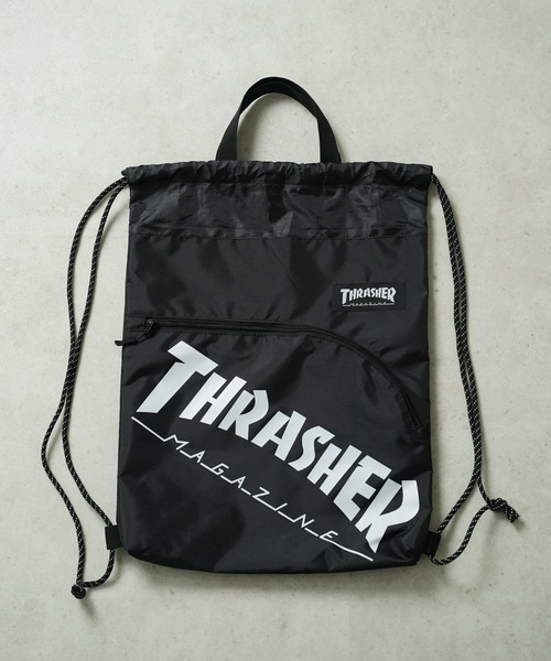 THRASHER（スラッシャー）の「"02"≪THRASHER≫カーブポケット ブランドロゴ ナップサック（バックパック/リュック・メンズ・ブラック×イエロー/ブラック×ホワイト/ブラック・ONE SIZE）」の12枚目の写真