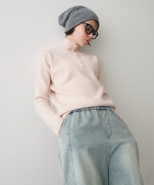 full/fill.（フルフィル）の「front button high neck rib knit / フロントボタンハイネックリブニット（ニット/セーター・レディース・グレー/ピンク/ベージュ・FREE）」の5枚目の写真