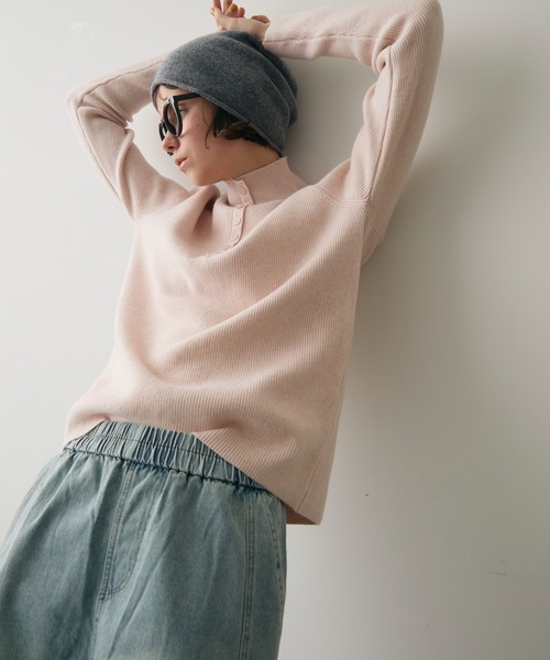full/fill.（フルフィル）の「front button high neck rib knit / フロントボタンハイネックリブニット（ニット/セーター・レディース・グレー/ピンク/ベージュ・FREE）」の8枚目の写真