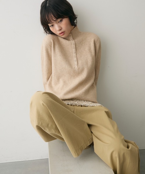 full/fill.（フルフィル）の「front button high neck rib knit / フロントボタンハイネックリブニット（ニット/セーター・レディース・グレー/ピンク/ベージュ・FREE）」の9枚目の写真