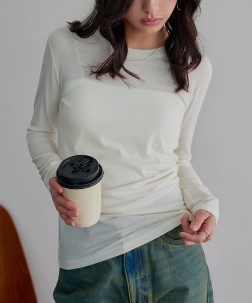 KOBE LETTUCE(コウベレタス)の「暖かクルーネックシアーロンT(Tシャツ/カットソー・レディース・ブラック/オフホワイト/グレー系・L/LL/M)」の6枚目の写真