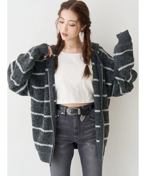 EVRIS(エヴリス)の「オーバーサイズフードニットトップス【セットアップ着用可能】春服(ニット/セーター・レディース・ピンク/ブラウン/ブラック・FREE)」の1枚目の写真