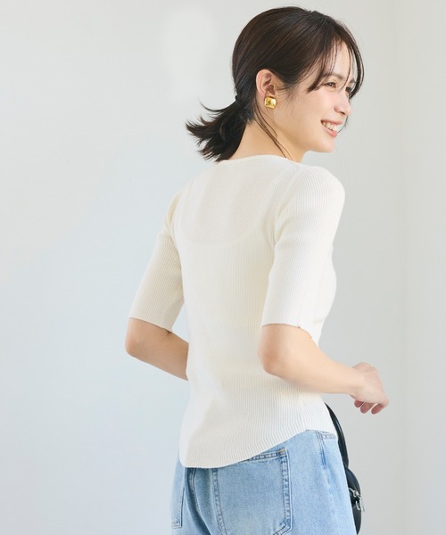 coca(coca)(コカ)の「五分丈ラウンドヘムニット(ニット/セーター・レディース・ライトグレー/アイボリー・S/M/L)」の6枚目の写真