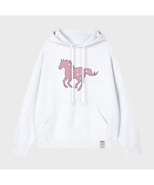 GRAVER（グレーバー）の「[ユニセックス]COSMIC PONY フードパーカー_4カラー（パーカー・レディース・スカイブルー/ホワイト/ブラック/杢グレー・SMALL/MEDIUM/LARGE）」の2枚目の写真