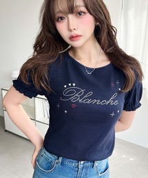 ラインストーンロゴ半袖パフスリーブTee