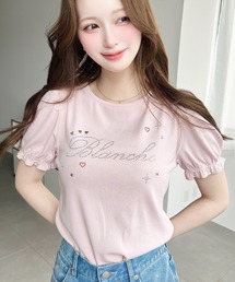 ラインストーンロゴ半袖パフスリーブTee